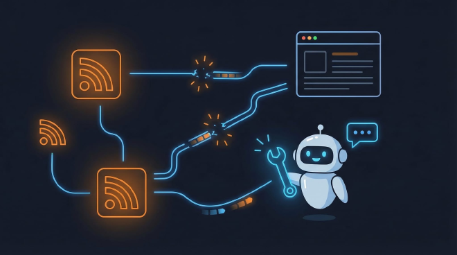 AI assistant repairing broken RSS feed connections