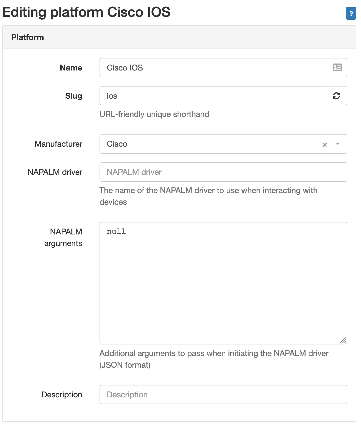 NetBox Platform Edit Screen