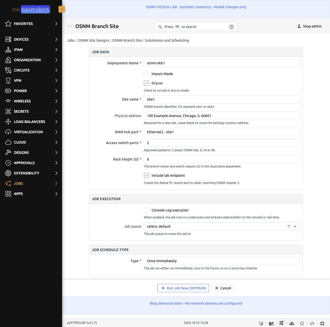 OSNM branch design inputs